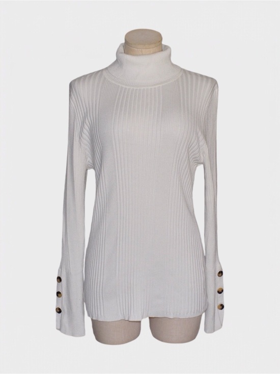Anthropologie Tops - Anthropologie Ribbed Button Sleeve Turtleneck Sweater